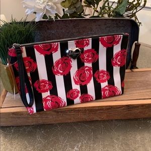 BETSEY JOHNSON BLACK/WHITE STRIPED ROSES MAKE BAG